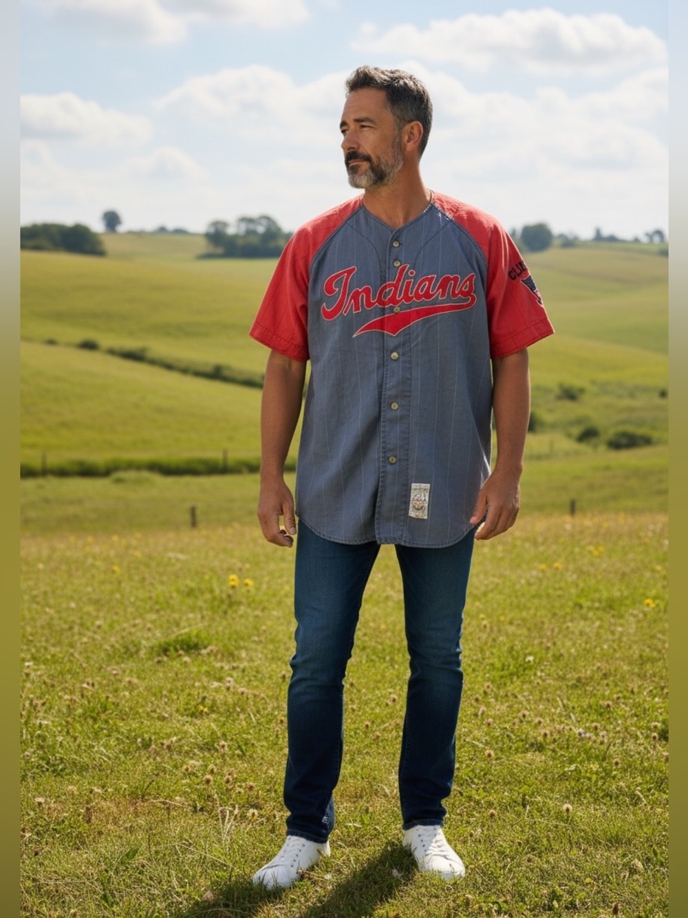 Vintage Mirage MLB Cleveland Indians pinstriped baseball jersey-Size Large